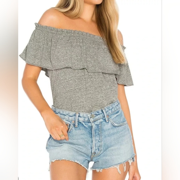 Current/Elliott THE RUFFLE Top Gray Off Shoulder Top - Picture 9 of 11